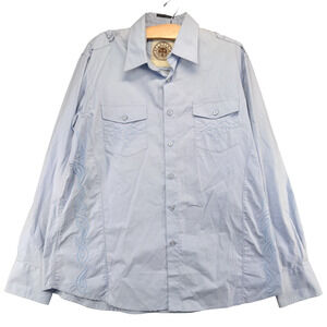 Platini Jeans Cougar Mens Button Up Shirt Blue XL Long Sleeve Embroidered Cotton